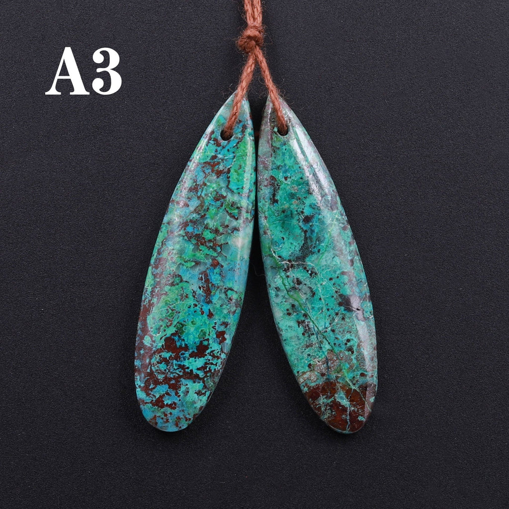 Drilled Parrot Wing Chrysocolla Teardrop Earring Pair Matched Teardrop Cabochon Natural Blue Green Gemstone Stone Beads A3