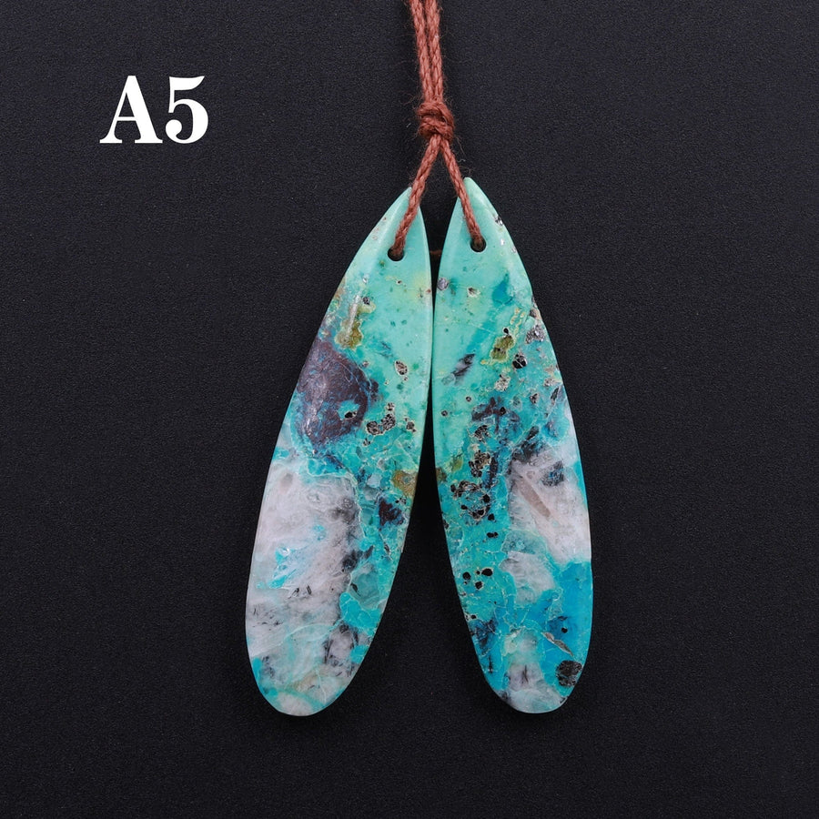 Drilled Parrot Wing Chrysocolla Teardrop Earring Pair Matched Teardrop Cabochon Natural Blue Green Gemstone Stone Beads A5