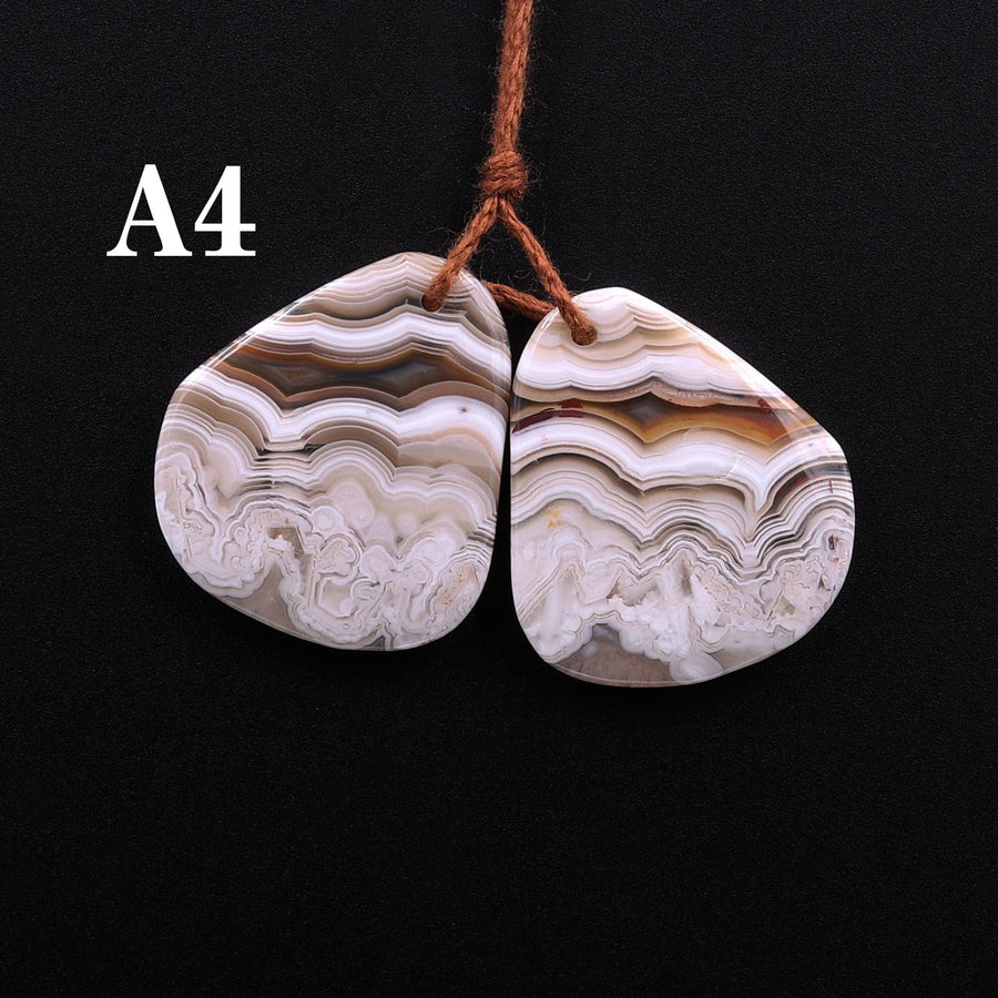 Drilled Laguna Lace Agate Freeform Earring Matched Gemstone Cabochon Stone Bead Pair