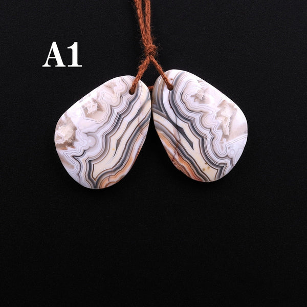 Drilled Laguna Lace Agate Freeform Earring Matched Gemstone Cabochon Stone Bead Pair A1