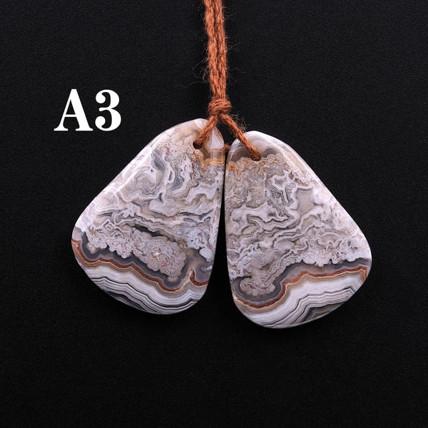 Drilled Laguna Lace Agate Freeform Earring Matched Gemstone Cabochon Stone Bead Pair A3