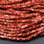 Natural Red Jasper Square Heishi 4mm Beads 16" Strand