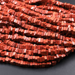 Natural Red Jasper Square Heishi 4mm Beads 16" Strand