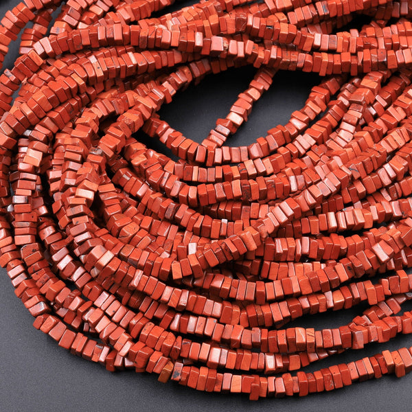 Natural Red Jasper Square Heishi 4mm Beads 16" Strand