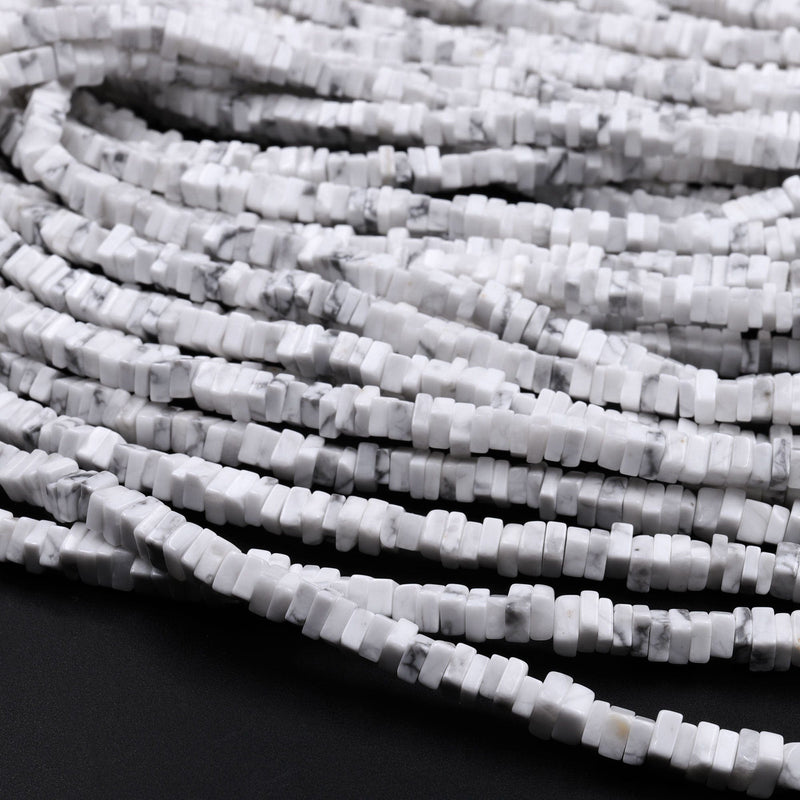 Natural White Howlite Square Heishi Beads 4mm 6mm 16" Strand