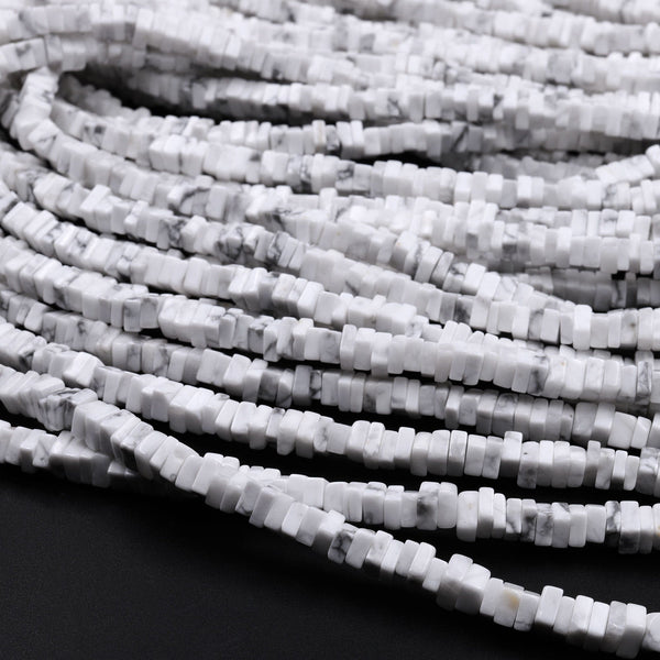 Natural White Howlite Square Heishi Beads 4mm 6mm 16" Strand