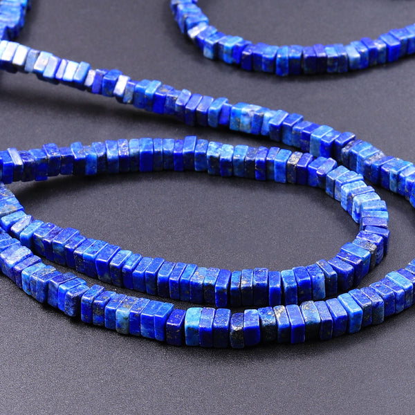 Natural Lapis Square Heishi Beads 4mm 6mm Gemstone 16" Strand