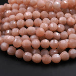 Lantern Faceted Natural Peach Moonstone 8mm Round Beads 16" Strand