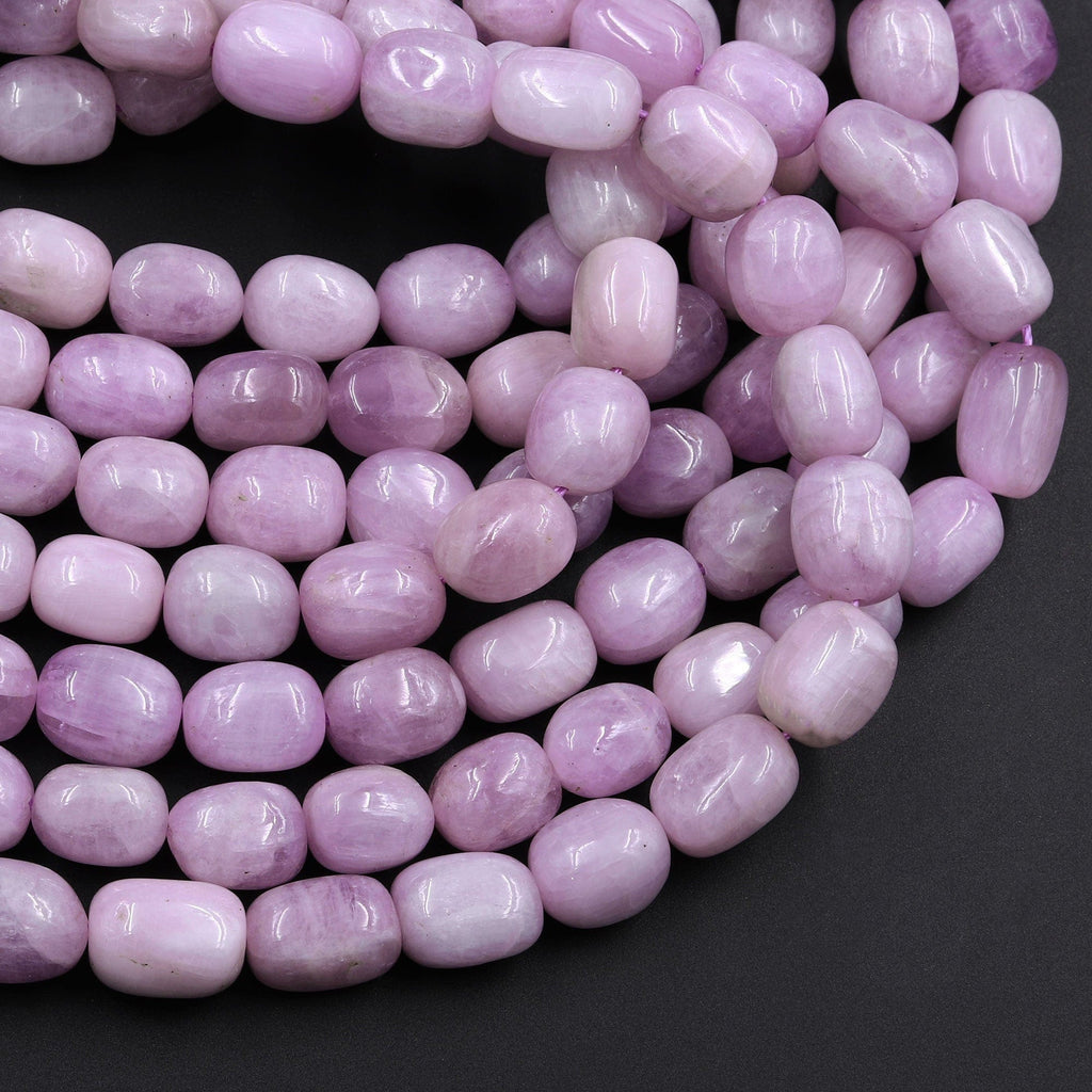 Natural Kunzite Beads Smooth Polished Nuggets Real Genuine Violet Purple Pink Kunzite Gemstone 15.5" Strand