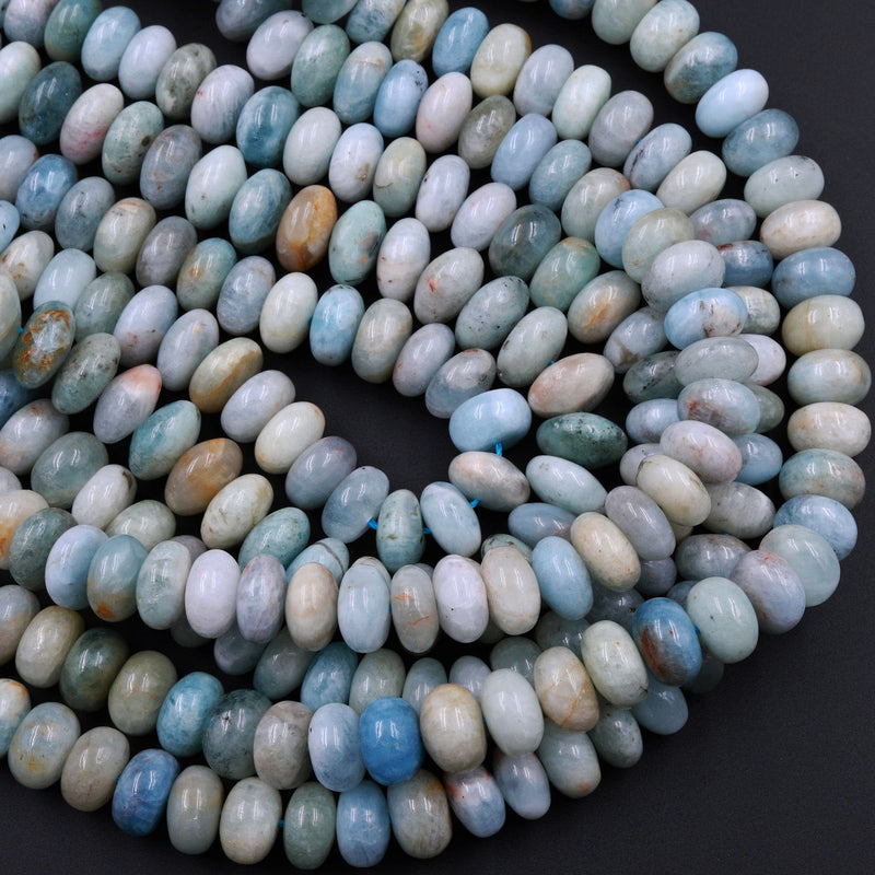 Large Blue Green Aquamarine Smooth Rondelle Beads 12mm 16" Strand