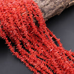 Super Thin fine Red Coral Beads Drilled Freeform Branch Stick Chip 16" Strand