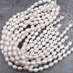 Large Genuine White Freshwater Potato Oval Pearl Shimmery Iridescent Classic White Pearl 16" Strand