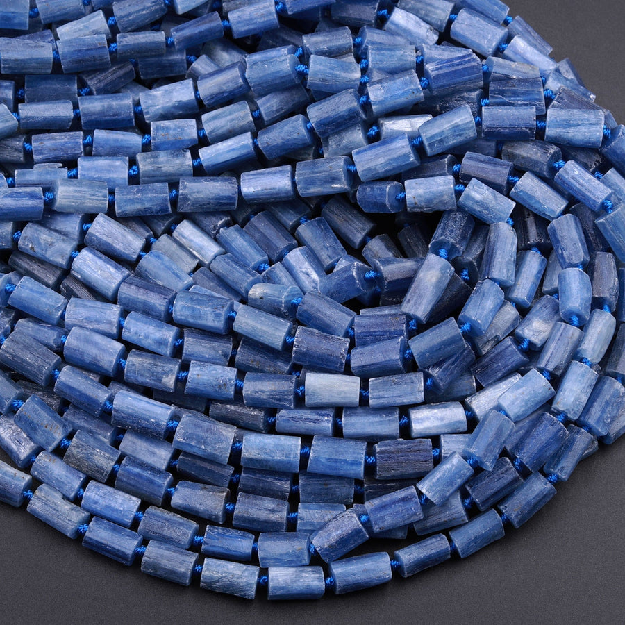 AAA Natural Kyanite Matte Faceted Cylinder Tube Beads 15.5" Strand