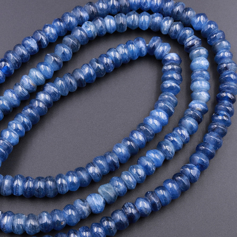 Natural Blue Kyanite Thick Rondelle Bead 6mm 8mm 10mm 12mm 16" Strand