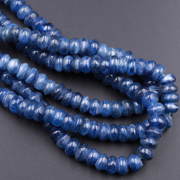 Natural Blue Kyanite Thick Rondelle Bead 6mm 8mm 10mm 12mm 16" Strand