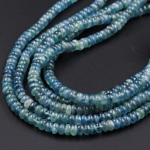 Rare Bicolor Natural Blue Green Kyanite 7mm Rondelle Beads A Quality Chatoyant Silvery Green Blue Gemstone 16" Strand