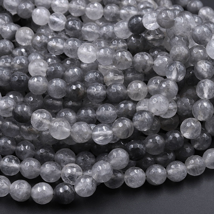 Natural Cloudy Quartz Faceted Round Beads 4mm 6mm 8mm 16" Strand