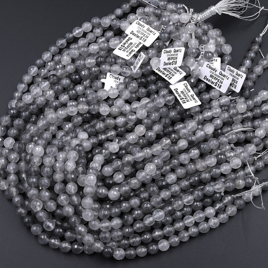 Natural Cloudy Quartz Faceted Round Beads 4mm 6mm 8mm 16" Strand