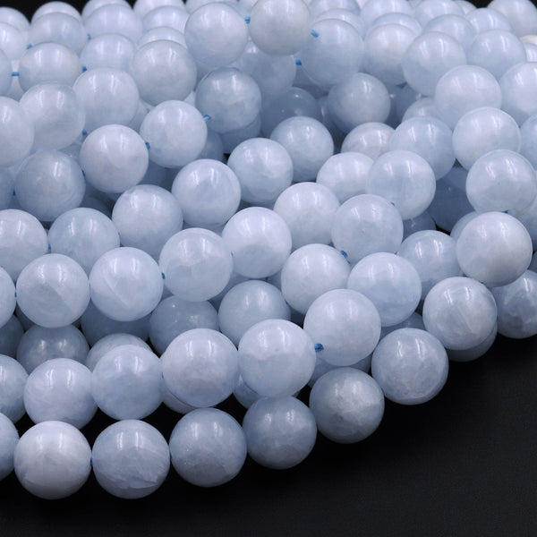 Natural Blue Celestite Smooth Round Beads 6mm 8mm 10mm 12mm 16" Strand