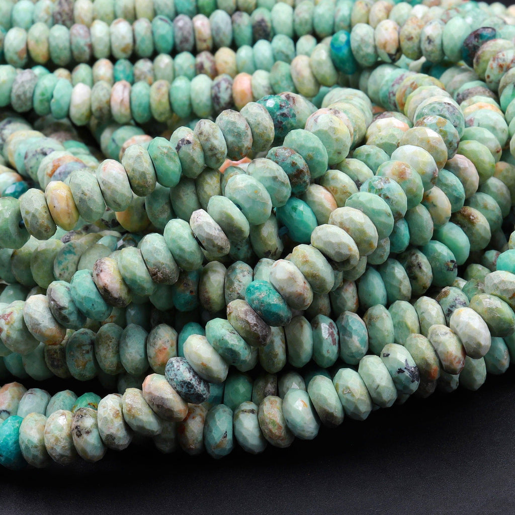 Natural Peruvian Chrysocolla Turquoise Faceted Rondelle Beads 6mm 8mm 10mm 16" Strand