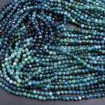 Natural Paraiba Blue Tourmaline Faceted 2mm 3mm 4mm 5mm Round Beads Diamond Cut Indicolite Gemstone 16" Strand