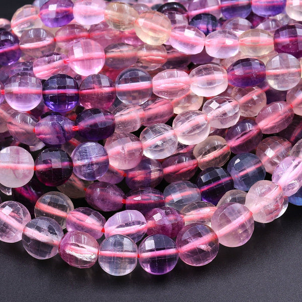 Faceted Natural Fluorite 8mm Coin Beads 16" Strand