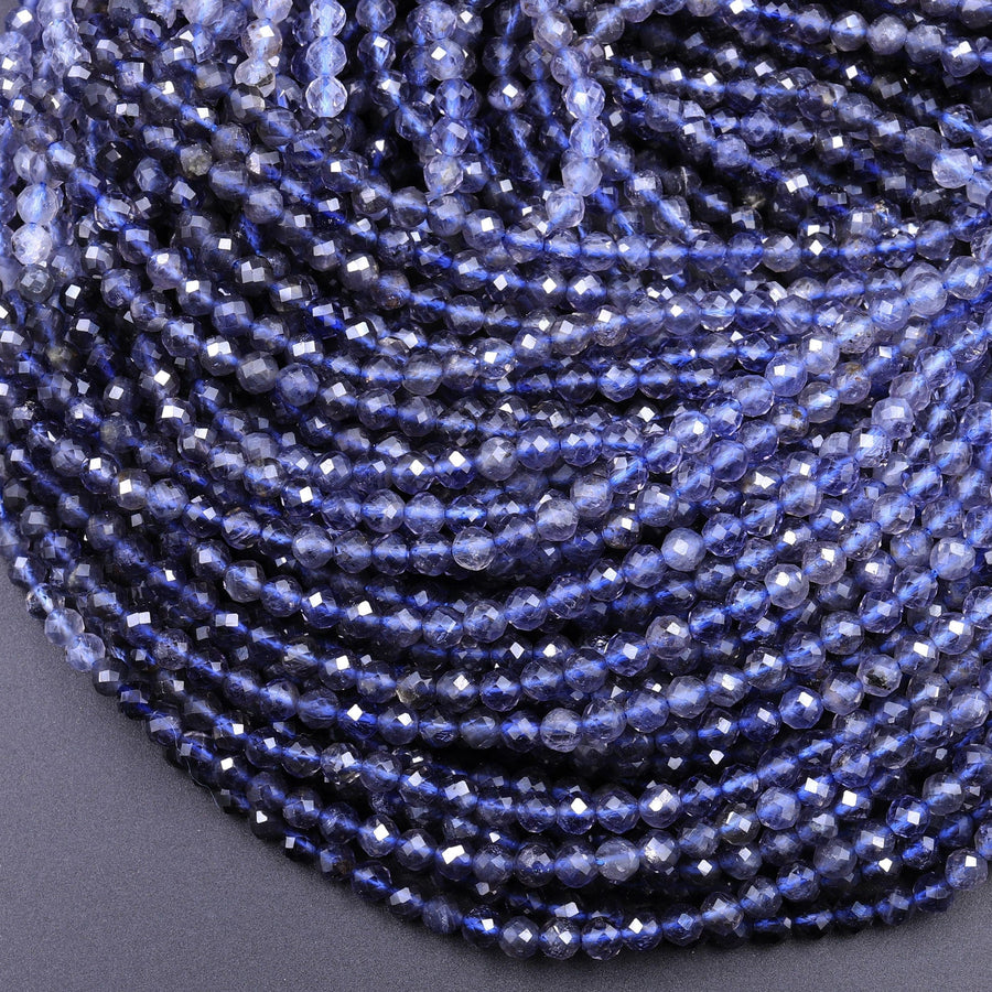 AAA Natural Blue Iolite Faceted 4mm Round Beads Genuine Real Multicolor Iolite Gemstone Beads 16" Strand
