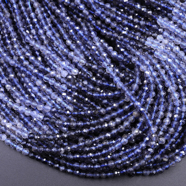 AAA Natural Blue Iolite Faceted 4mm Round Beads Genuine Real Multicolor Iolite Gemstone Beads 16" Strand