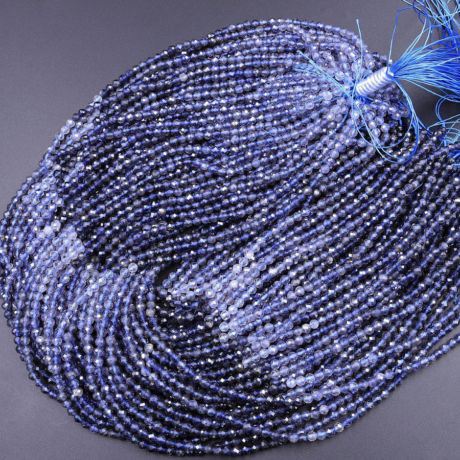 AAA Natural Blue Iolite Faceted 4mm Round Beads Genuine Real Multicolor Iolite Gemstone Beads 16" Strand