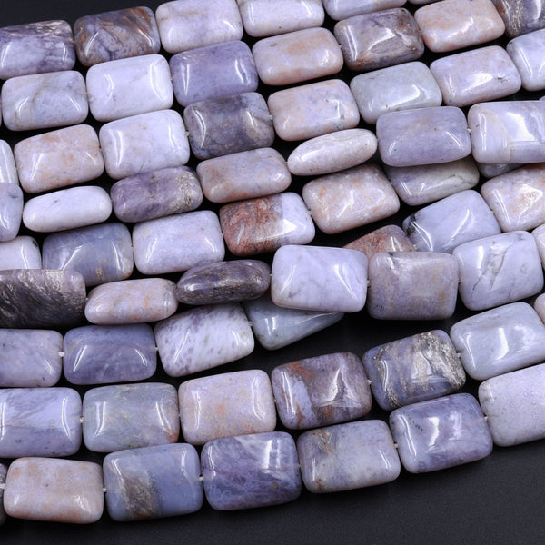 Rare Amethyst Sage Chalcedony Beads Smooth Rectangle Natural Gemstone From Oregon 16" Strand