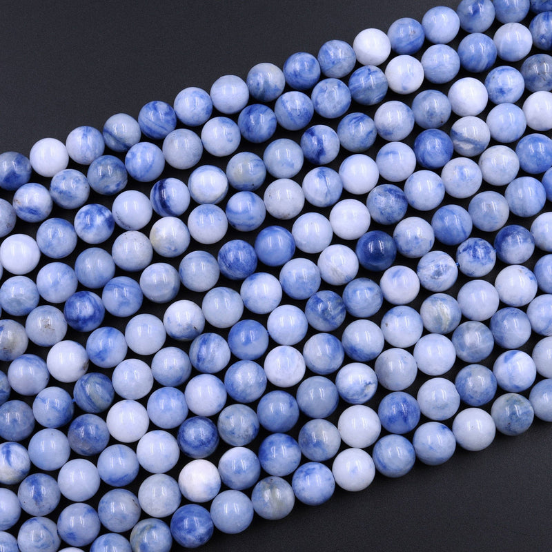 Afghanite Blue Sodalite in Calcite 4mm 6mm 8mm Round Beads 15.5" Strand