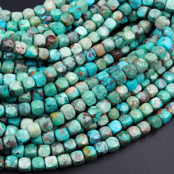 Natural Turquoise Faceted 5mm Cube Beads Real Genuine Natural Blue Green Brown Turquoise Micro Faceted Laser Diamond Cut 16" Strand