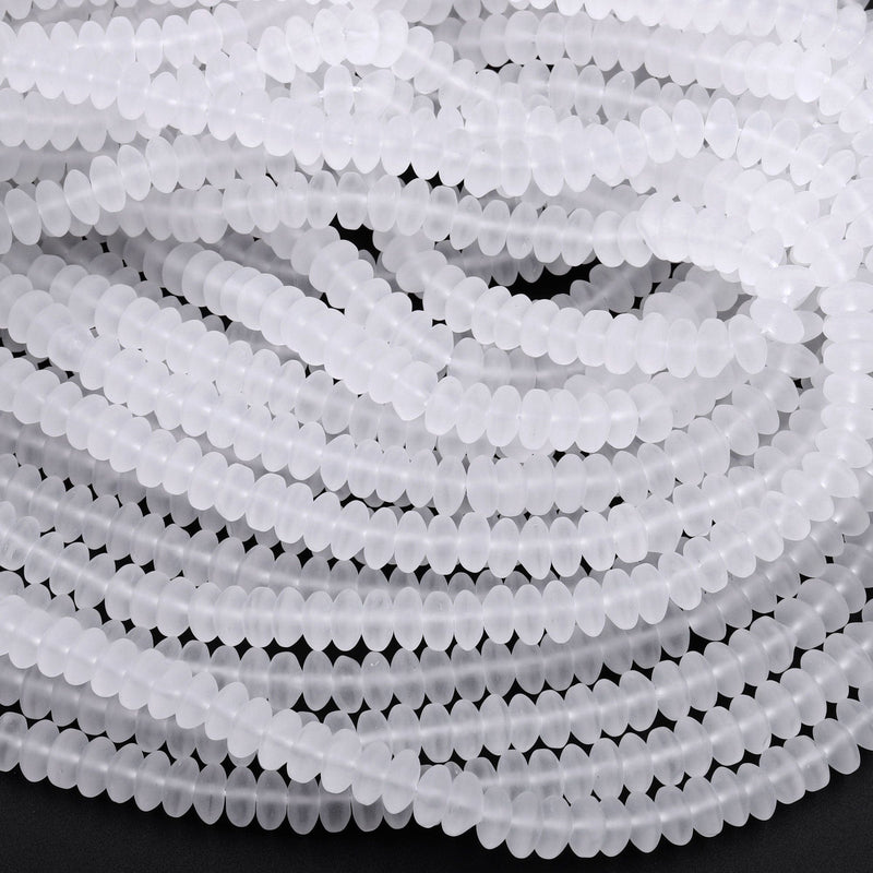 Matte Natural Rock Crystal Quartz Rondelle Beads 6mm 8mm 16" Strand