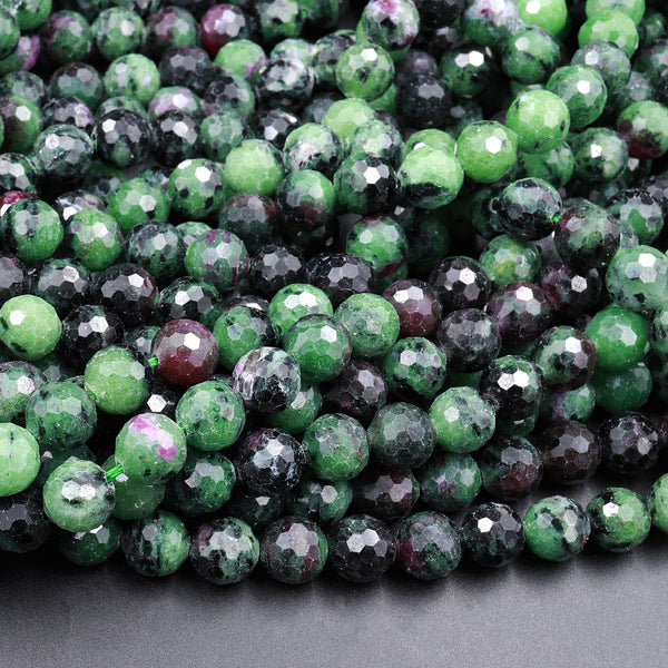 Faceted Natural Ruby Zoisite 8mm Round Beads 15.5" Strand