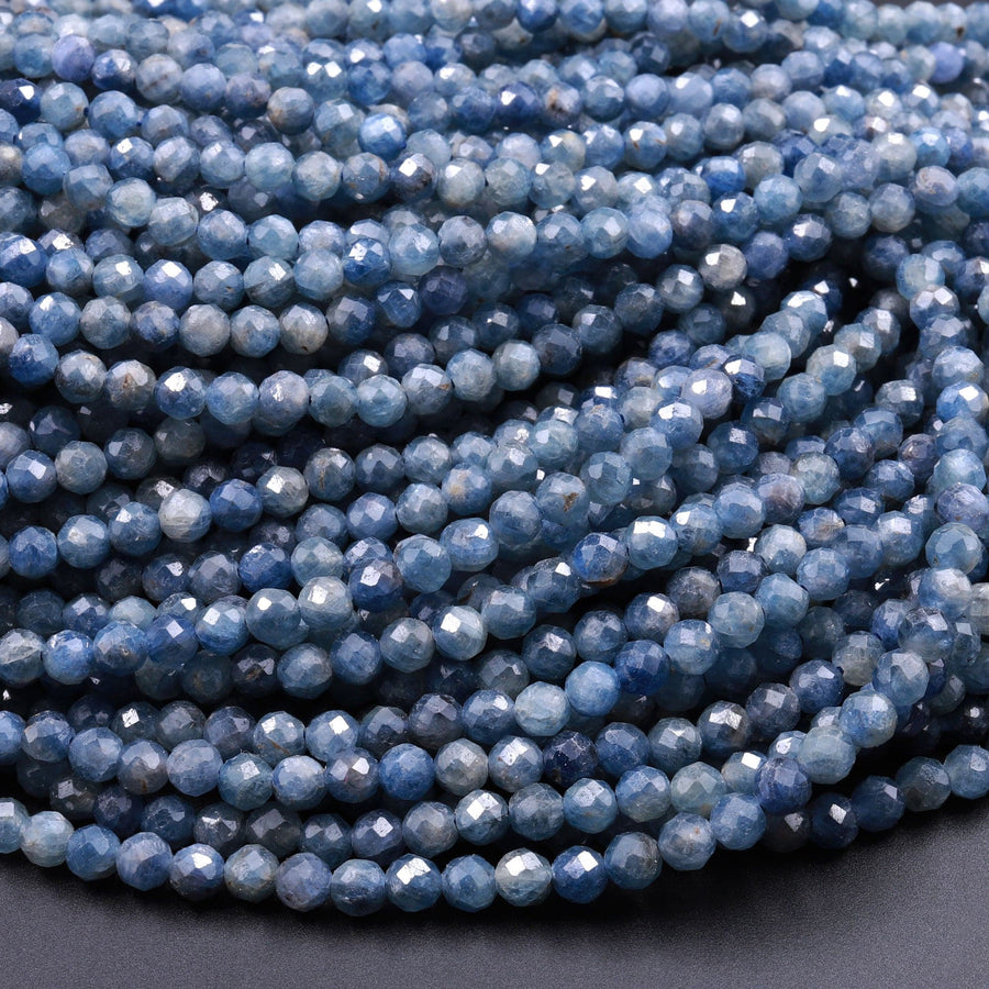 Natural Burma Blue Sapphire Faceted 3mm 4mm 5mm 6mm Round Beads 15.5" Strand