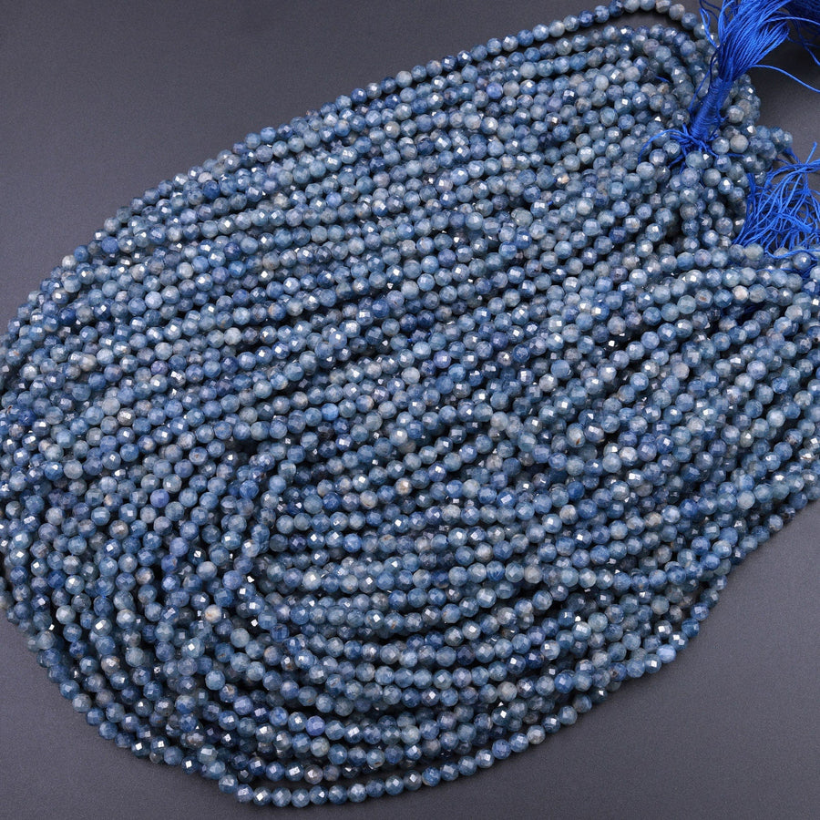 Natural Burma Blue Sapphire Faceted 2mm 3mm Round Beads 15.5" Strand