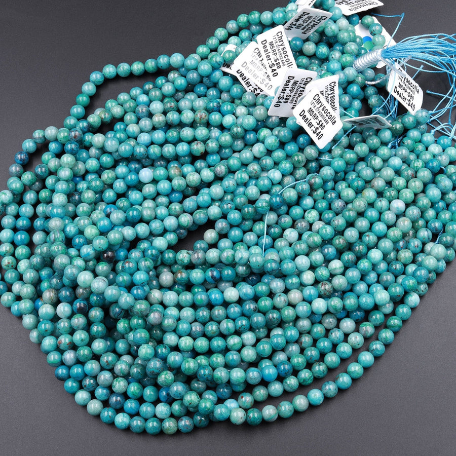 Natural Chrysocolla Beads 6mm 7mm 8mm 10mm 12mm Round Real Natural Blue Green Chrysocolla Gemstone From Arizona 16" Strand