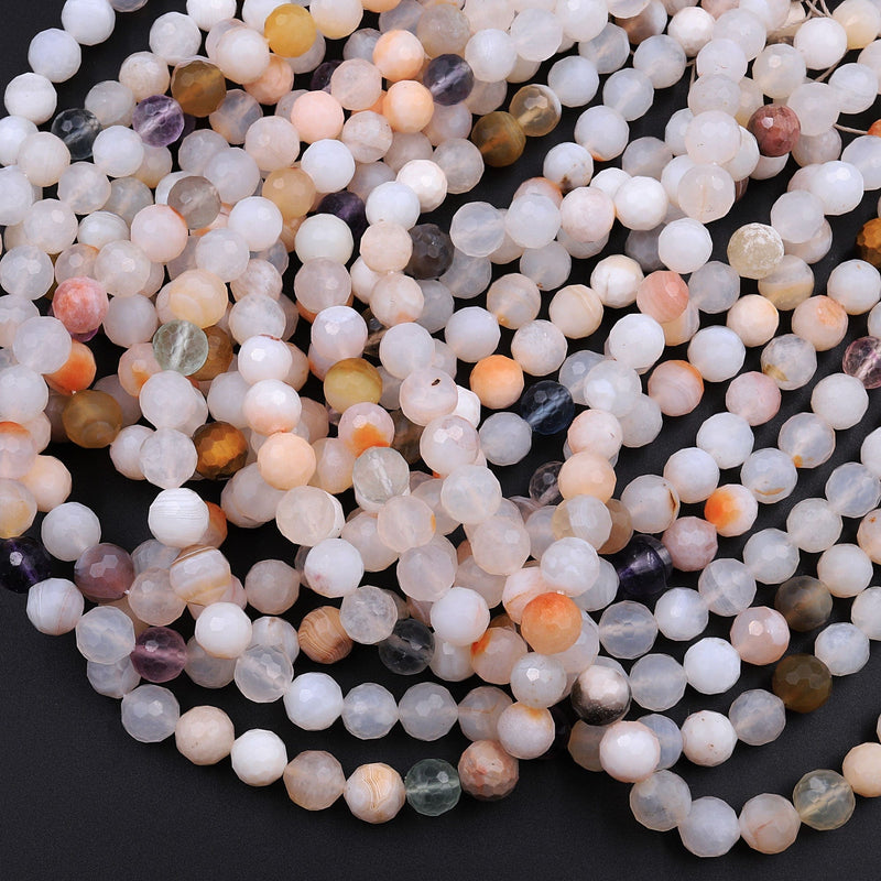 Micro Faceted Natural Agate 8mm Round Beads 16" Strand