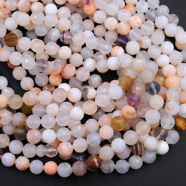 Micro Faceted Natural Agate 8mm Round Beads 16" Strand