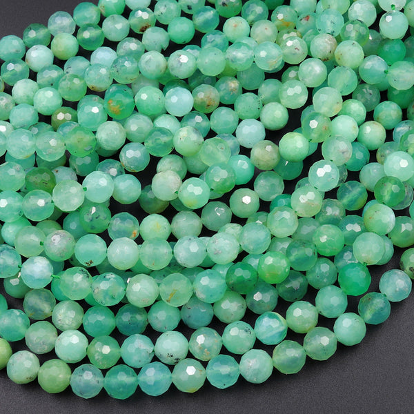 AAA Natural Australian Green Chrysoprase Faceted Round 8mm Beads Diamond Cut Gemstone Beads 15.5" Strand