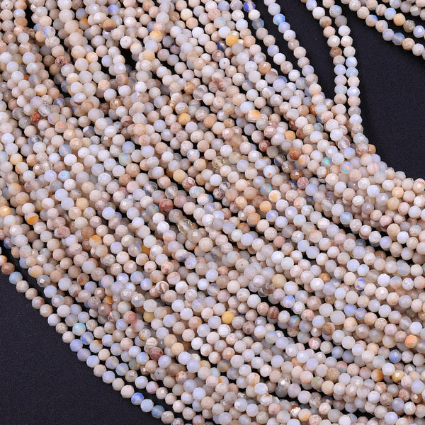 Natural Australian Opal Tiny Micro Faceted 2mm Round Beads Beautiful Milky White Opal 16" Strand