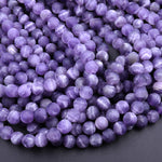 AAA Matte Natural Purple Amethyst Round Beads 4mm 6mm 8mm 10mm White Bands 16" Strand