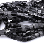 Raw Natural Black Tourmaline Beads Short Cylinder Tube Nugget Real Genuine Black Tourmaline Crystal Shaped Gemstones 17" Strand