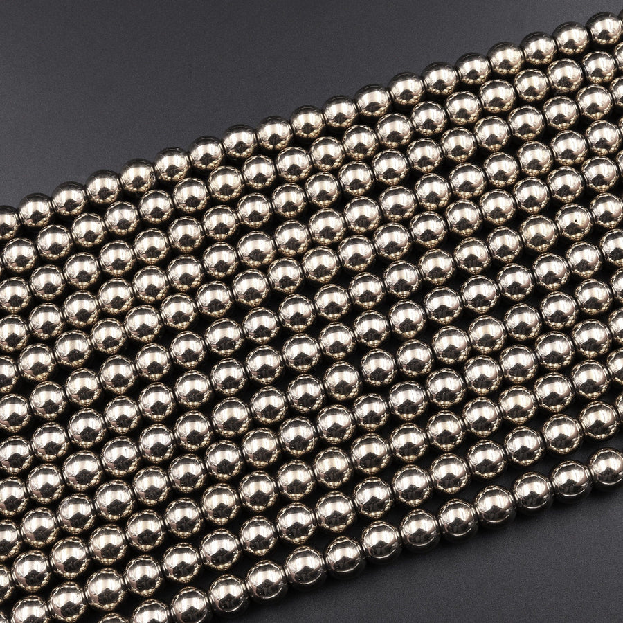 Large Hole Beads Titanium Pyrite Smooth Round 6mm 8mm 10mm Beads 2mm Large Drilled Hole 15.5" Strand