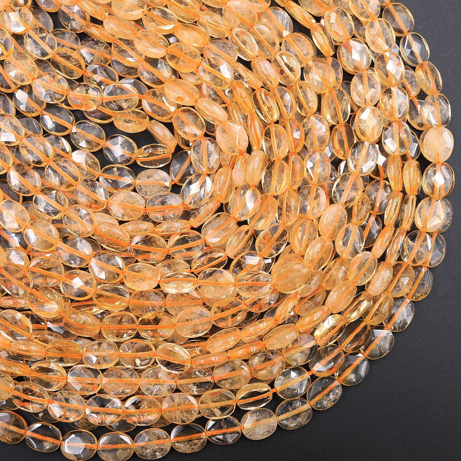AAA Natural Citrine Faceted Oval Beads 8x6mm 10x8mm 16" Strand