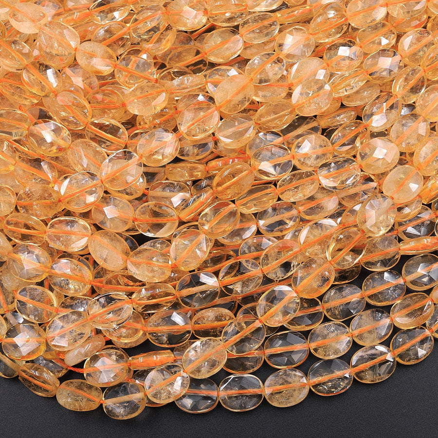 AAA Natural Citrine Faceted Oval Beads 8x6mm 10x8mm 16" Strand