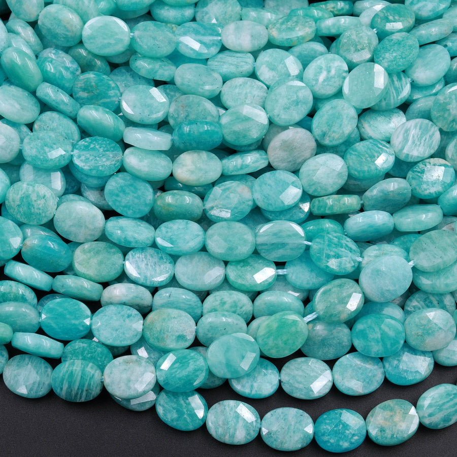 Peruvian Amazonite Faceted Cushion Oval Beads 8x6mm 10x8mm 16" Strand