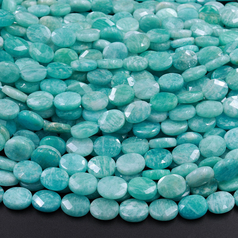 Peruvian Amazonite Faceted Cushion Oval Beads 8x6mm 10x8mm 16" Strand