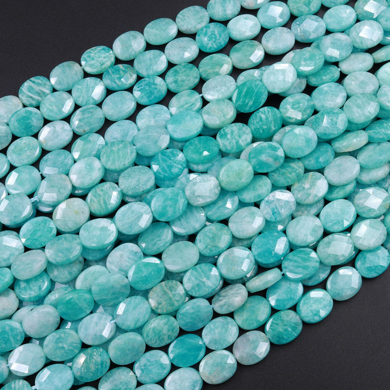 Peruvian Amazonite Faceted Cushion Oval Beads 8x6mm 10x8mm 16" Strand