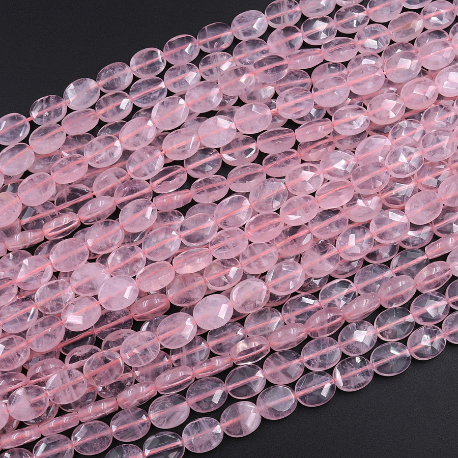Natural Madagascar Pink Rose Quartz Faceted Oval Beads 8x6mm 10x8mm 16" Strand